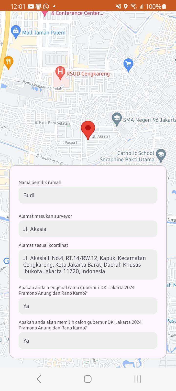 Paraka Jakarta map survey screen