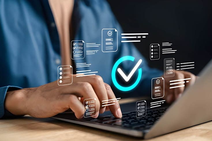 Ilustrasi sistem workflow digital dengan checklist otomatis