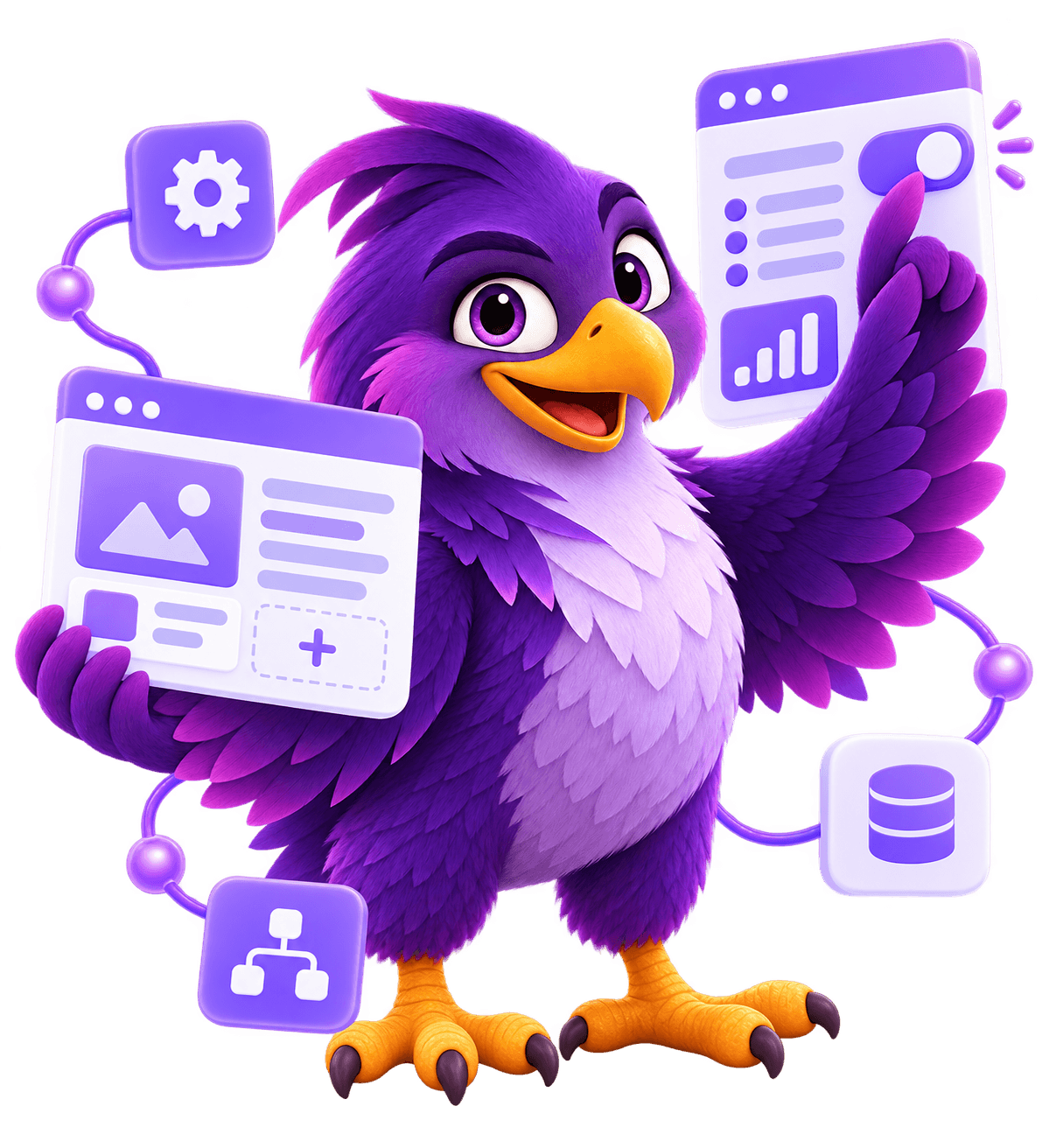 Maskot elang Nesher menghubungkan modul dalam sebuah web application