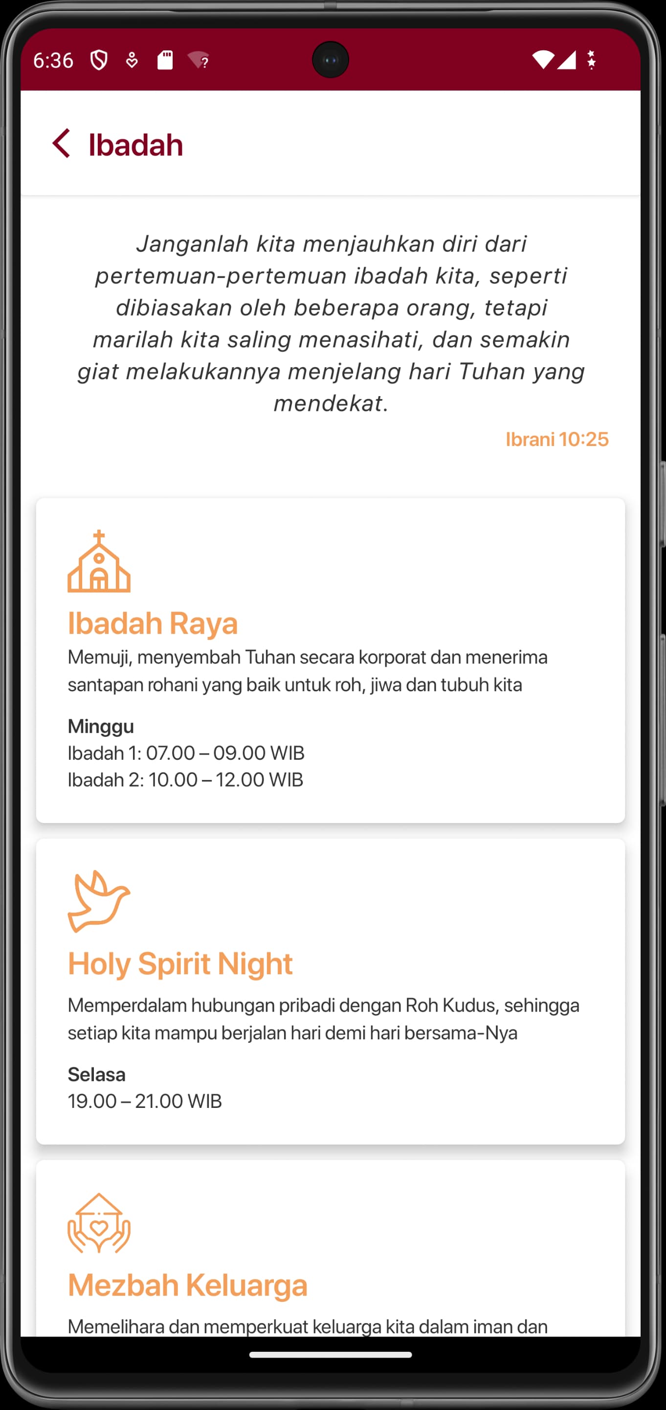Informasi Ibadah screen